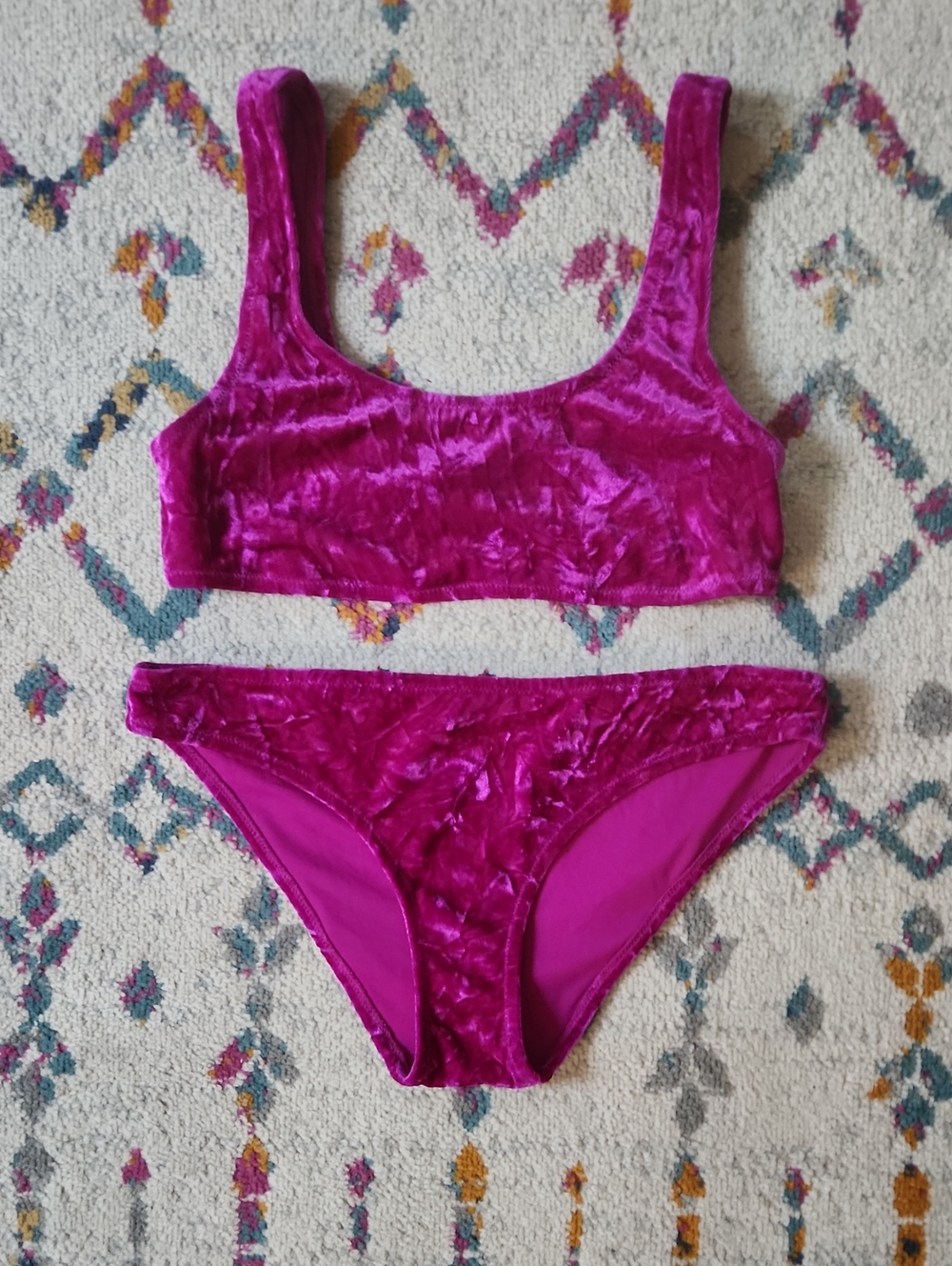Velvet Scoop Bikini Set in Magenta